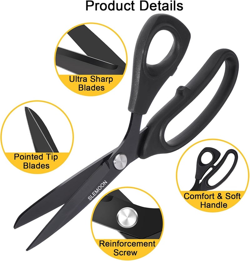 SLEMOON 9 Inch Tailor Scissors All Purpose, Heavy Duty Premium Stainless Steel Scissors, Comfort Grip Handles for Fabric, Leather, Sewing & Crafting - Image 5